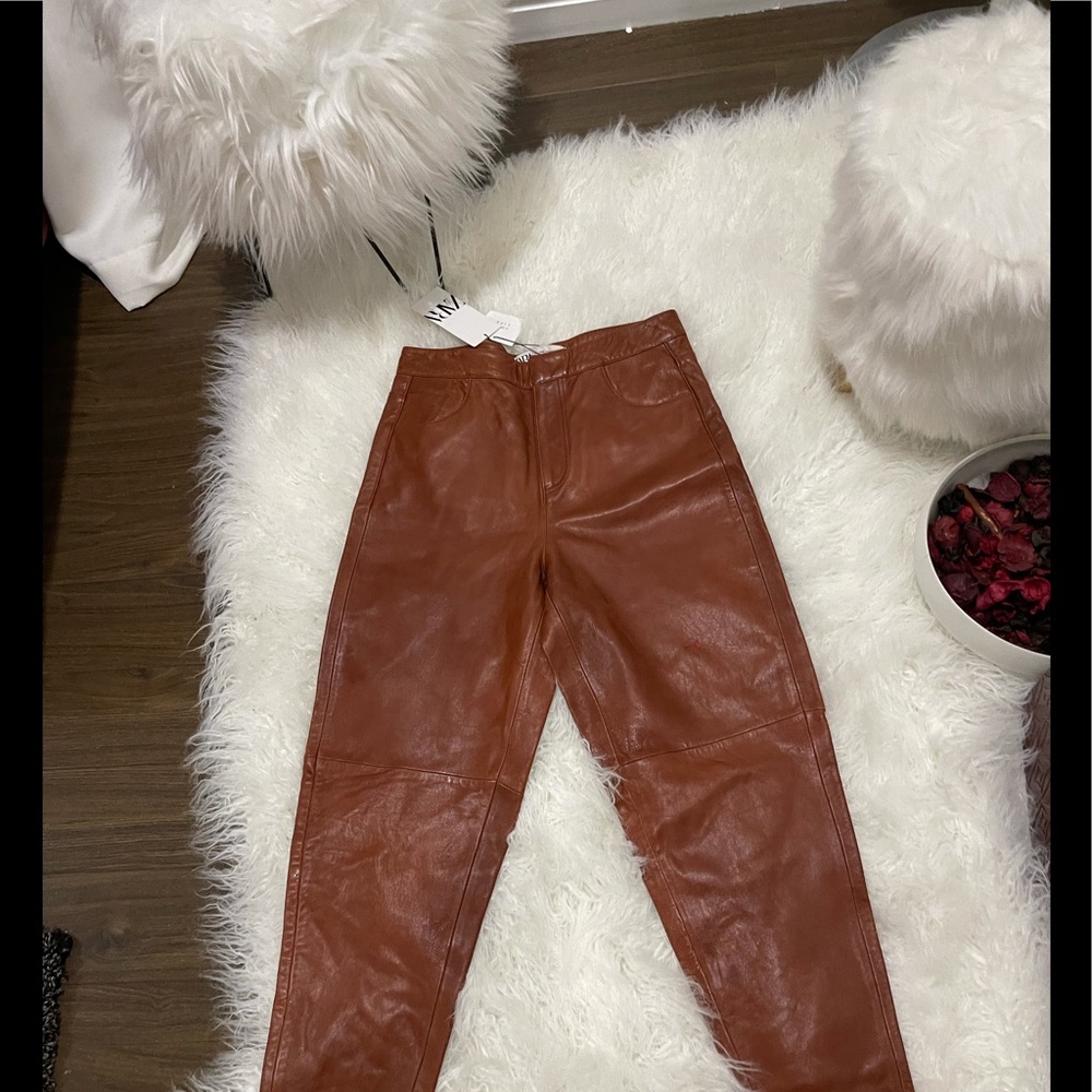 Zara 100% leather cropped pants - Picture 2 of 7